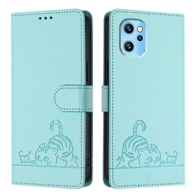 Cat Rat Embossed RFID Leather Phone Case with Lanyard, For UMIDIGI Power 7 Max
