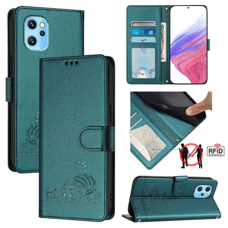 Cat Rat Embossed RFID Leather Phone Case with Lanyard, For UMIDIGI Power 7 Max