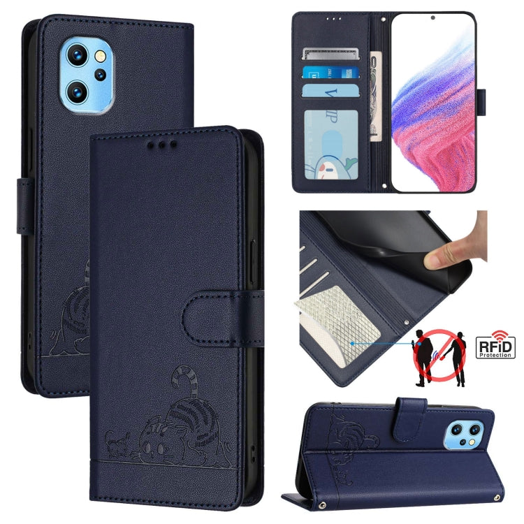 Cat Rat Embossed RFID Leather Phone Case with Lanyard, For UMIDIGI Power 7 Max