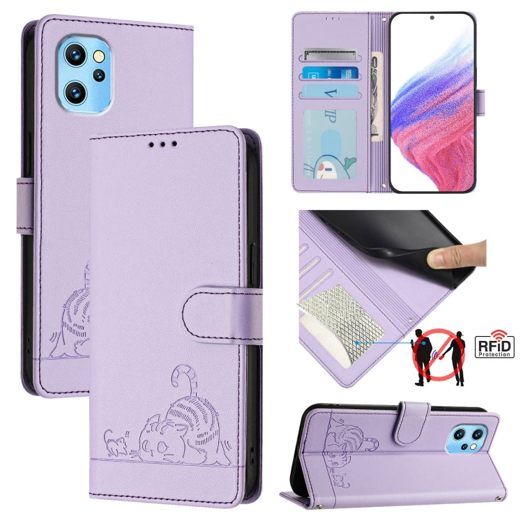 Cat Rat Embossed RFID Leather Phone Case with Lanyard, For UMIDIGI Power 7 Max