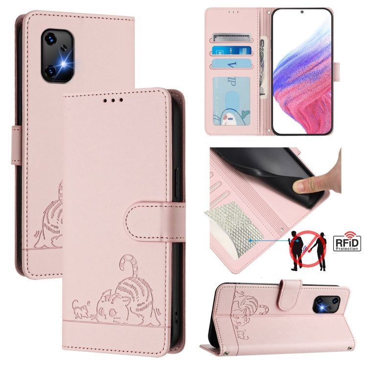 Cat Rat Embossed RFID Leather Phone Case with Lanyard, For Umidigi G100X 4G / 5G, For Umidigi G100 Pro, For UMIDIGI Note 100, For UMIDIGI Note 90, For UMIDIGI A15 / A15C / A15T, For UMIDIGI G9 5G, For UMIDIGI Bison X20, For UMIDIGI Power 7 / Power 7S