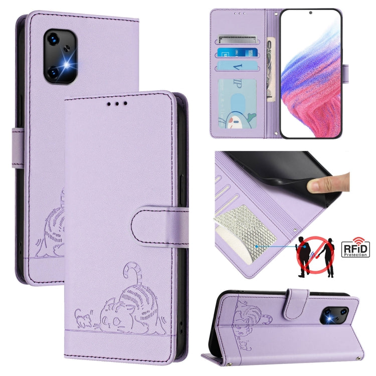 Cat Rat Embossed RFID Leather Phone Case with Lanyard, For Umidigi G100X 4G / 5G, For Umidigi G100 Pro, For UMIDIGI Note 100, For UMIDIGI Note 90, For UMIDIGI A15 / A15C / A15T, For UMIDIGI G9 5G, For UMIDIGI Bison X20, For UMIDIGI Power 7 / Power 7S