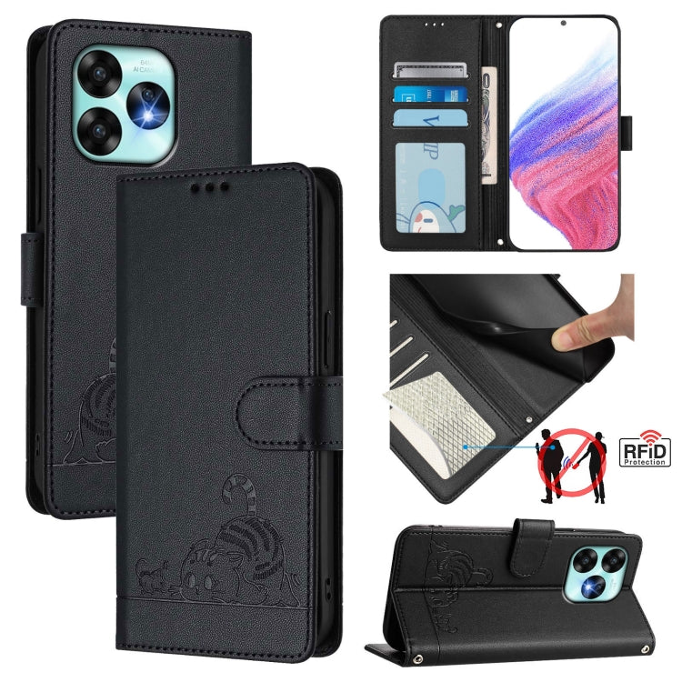 Cat Rat Embossed RFID Leather Phone Case with Lanyard, For Umidigi G100X 4G / 5G, For Umidigi G100 Pro, For UMIDIGI Note 100, For UMIDIGI Note 90, For UMIDIGI A15 / A15C / A15T, For UMIDIGI G9 5G, For UMIDIGI Bison X20, For UMIDIGI Power 7 / Power 7S