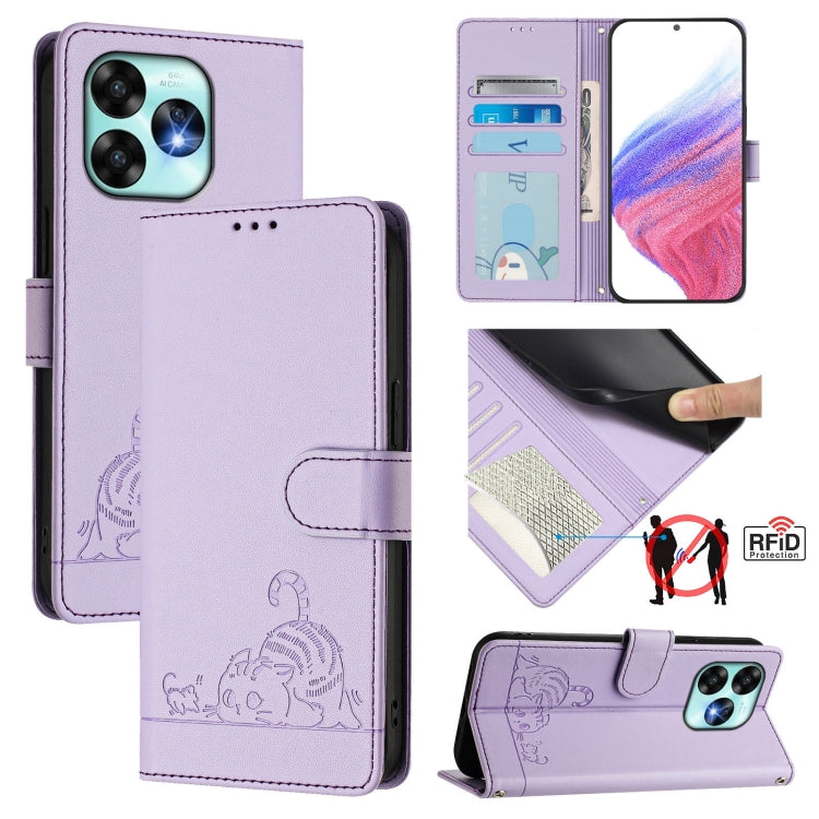 Cat Rat Embossed RFID Leather Phone Case with Lanyard, For Umidigi G100X 4G / 5G, For Umidigi G100 Pro, For UMIDIGI Note 100, For UMIDIGI Note 90, For UMIDIGI A15 / A15C / A15T, For UMIDIGI G9 5G, For UMIDIGI Bison X20, For UMIDIGI Power 7 / Power 7S