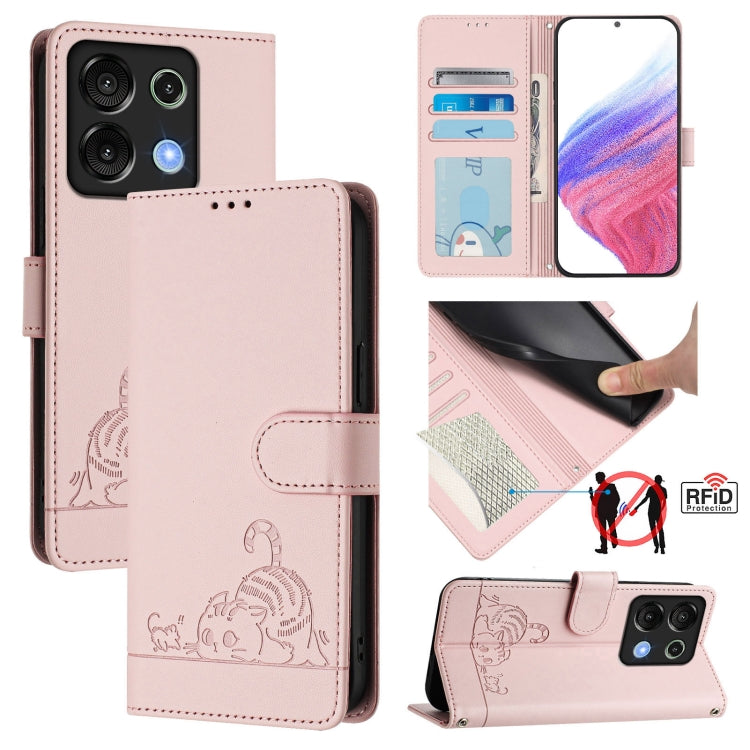 Cat Rat Embossed RFID Leather Phone Case with Lanyard, For Umidigi G100X 4G / 5G, For Umidigi G100 Pro, For UMIDIGI Note 100, For UMIDIGI Note 90, For UMIDIGI A15 / A15C / A15T, For UMIDIGI G9 5G, For UMIDIGI Bison X20, For UMIDIGI Power 7 / Power 7S
