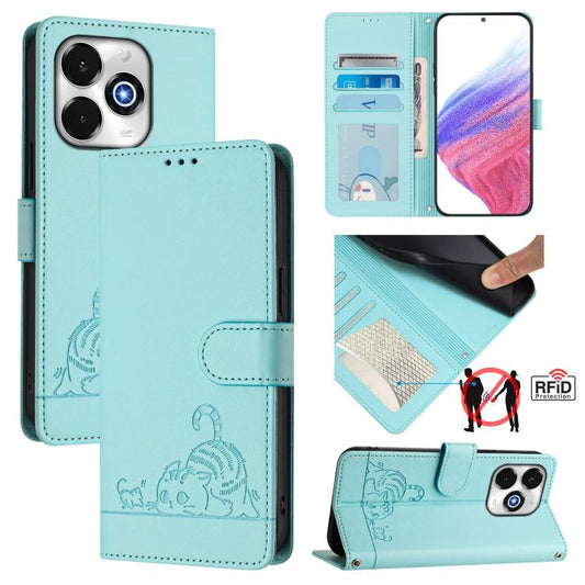 Cat Rat Embossed RFID Leather Phone Case with Lanyard, For Umidigi G100X 4G / 5G, For Umidigi G100 Pro, For UMIDIGI Note 100, For UMIDIGI Note 90, For UMIDIGI A15 / A15C / A15T, For UMIDIGI G9 5G, For UMIDIGI Bison X20, For UMIDIGI Power 7 / Power 7S