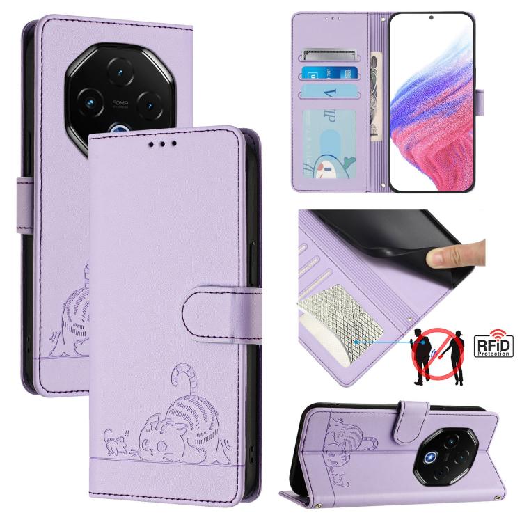 Cat Rat Embossed RFID Leather Phone Case with Lanyard, For Umidigi G100X 4G / 5G, For Umidigi G100 Pro, For UMIDIGI Note 100, For UMIDIGI Note 90, For UMIDIGI A15 / A15C / A15T, For UMIDIGI G9 5G, For UMIDIGI Bison X20, For UMIDIGI Power 7 / Power 7S