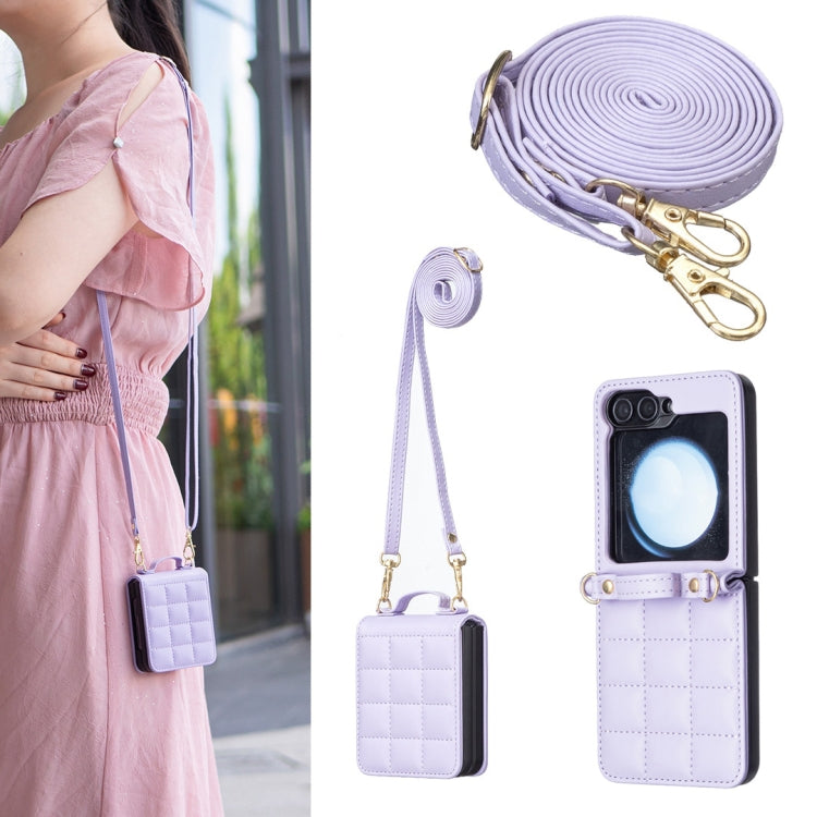 Square-shaped Crossbody Lanyard Leather Phone Case, For Galaxy Z Flip8 5G, For Samsung Galaxy Z Flip7, For Samsung Galaxy Z Flip6, For Samsung Galaxy Z Flip5, For Samsung Galaxy Z Flip4, For Samsung Galaxy Z Flip3