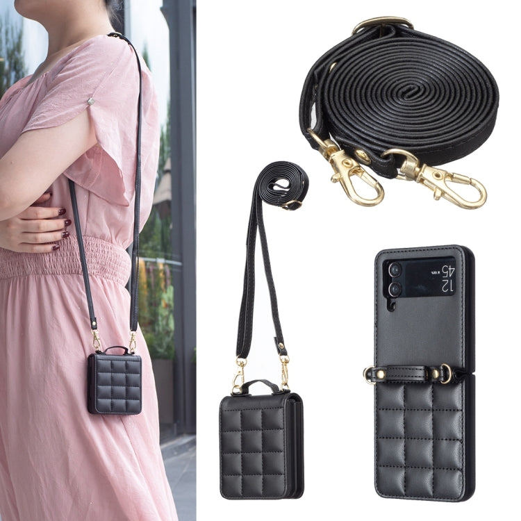 Square-shaped Crossbody Lanyard Leather Phone Case, For Samsung Galaxy Z Flip7, For Samsung Galaxy Z Flip6, For Samsung Galaxy Z Flip5, For Samsung Galaxy Z Flip4, For Samsung Galaxy Z Flip3