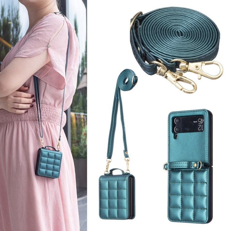 Square-shaped Crossbody Lanyard Leather Phone Case, For Samsung Galaxy Z Flip7, For Samsung Galaxy Z Flip6, For Samsung Galaxy Z Flip5, For Samsung Galaxy Z Flip4, For Samsung Galaxy Z Flip3