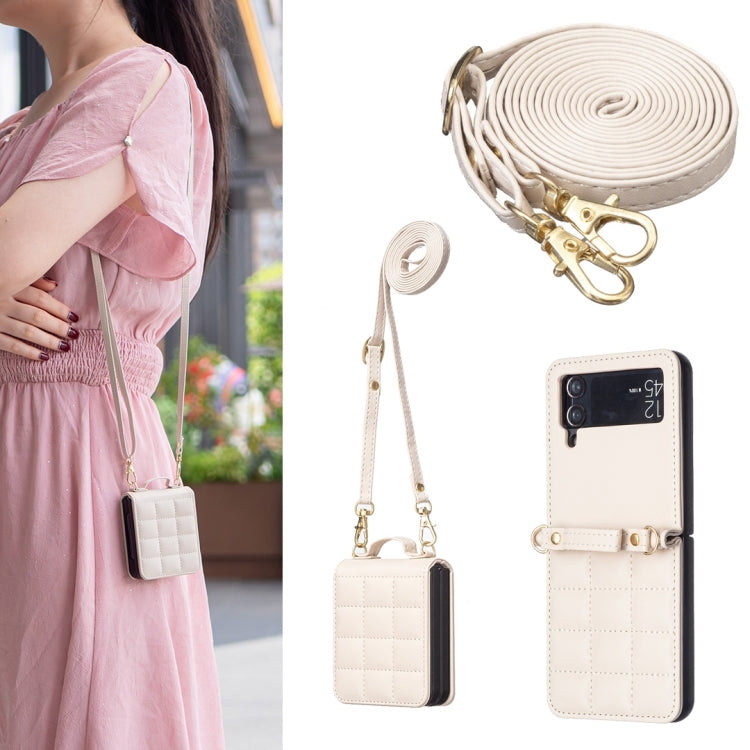 Square-shaped Crossbody Lanyard Leather Phone Case, For Samsung Galaxy Z Flip7, For Samsung Galaxy Z Flip6, For Samsung Galaxy Z Flip5, For Samsung Galaxy Z Flip4, For Samsung Galaxy Z Flip3