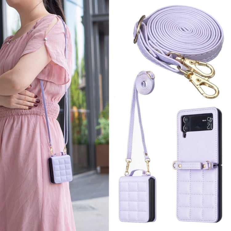 Square-shaped Crossbody Lanyard Leather Phone Case, For Samsung Galaxy Z Flip7, For Samsung Galaxy Z Flip6, For Samsung Galaxy Z Flip5, For Samsung Galaxy Z Flip4, For Samsung Galaxy Z Flip3