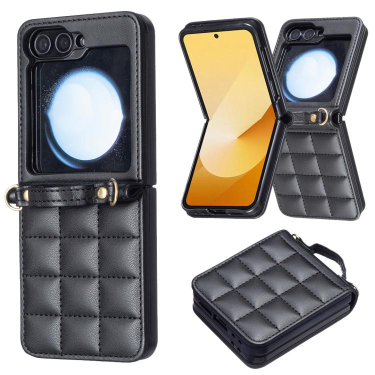Square-shaped Crossbody Lanyard Leather Phone Case, For Samsung Galaxy Z Flip7, For Samsung Galaxy Z Flip6, For Samsung Galaxy Z Flip5, For Samsung Galaxy Z Flip4, For Samsung Galaxy Z Flip3