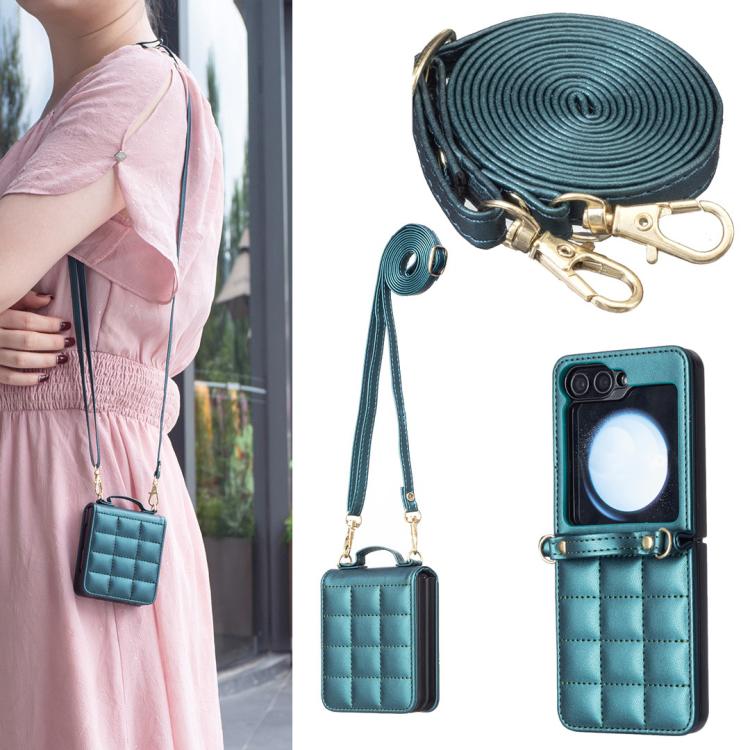 Square-shaped Crossbody Lanyard Leather Phone Case, For Galaxy Z Flip8 5G, For Samsung Galaxy Z Flip7, For Samsung Galaxy Z Flip6, For Samsung Galaxy Z Flip5, For Samsung Galaxy Z Flip4, For Samsung Galaxy Z Flip3
