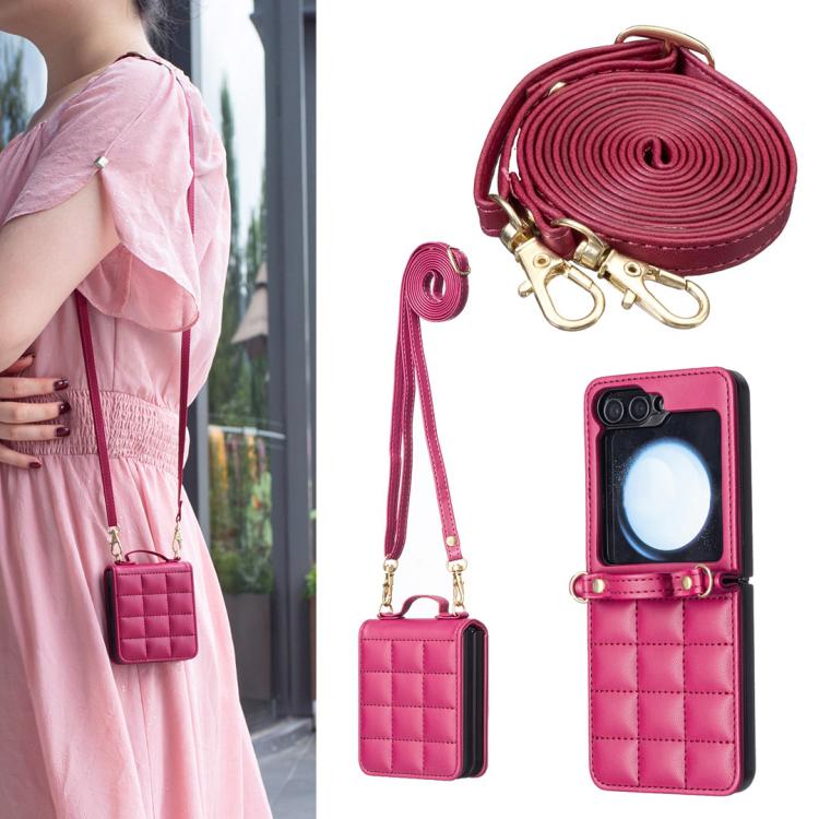 Square-shaped Crossbody Lanyard Leather Phone Case, For Galaxy Z Flip8 5G, For Samsung Galaxy Z Flip7, For Samsung Galaxy Z Flip6, For Samsung Galaxy Z Flip5, For Samsung Galaxy Z Flip4, For Samsung Galaxy Z Flip3