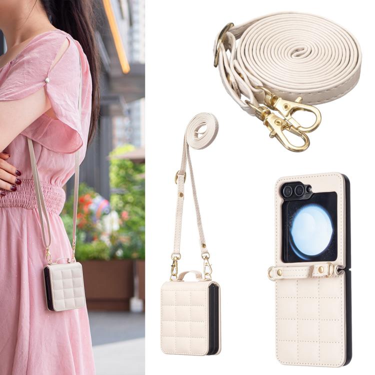 Square-shaped Crossbody Lanyard Leather Phone Case, For Galaxy Z Flip8 5G, For Samsung Galaxy Z Flip7, For Samsung Galaxy Z Flip6, For Samsung Galaxy Z Flip5, For Samsung Galaxy Z Flip4, For Samsung Galaxy Z Flip3