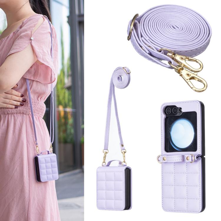 Square-shaped Crossbody Lanyard Leather Phone Case, For Galaxy Z Flip8 5G, For Samsung Galaxy Z Flip7, For Samsung Galaxy Z Flip6, For Samsung Galaxy Z Flip5, For Samsung Galaxy Z Flip4, For Samsung Galaxy Z Flip3