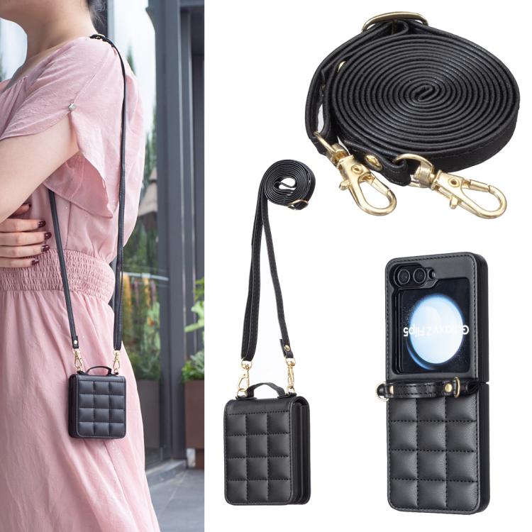 Square-shaped Crossbody Lanyard Leather Phone Case, For Galaxy Z Flip8 5G, For Samsung Galaxy Z Flip7, For Samsung Galaxy Z Flip6, For Samsung Galaxy Z Flip5, For Samsung Galaxy Z Flip4, For Samsung Galaxy Z Flip3