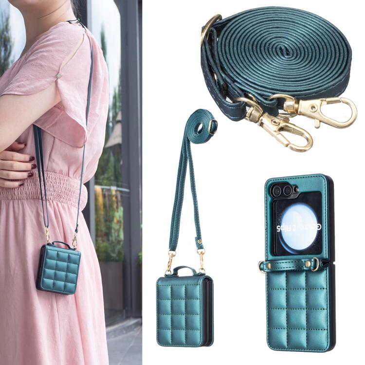 Square-shaped Crossbody Lanyard Leather Phone Case, For Galaxy Z Flip8 5G, For Samsung Galaxy Z Flip7, For Samsung Galaxy Z Flip6, For Samsung Galaxy Z Flip5, For Samsung Galaxy Z Flip4, For Samsung Galaxy Z Flip3