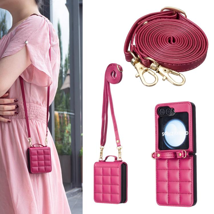 Square-shaped Crossbody Lanyard Leather Phone Case, For Galaxy Z Flip8 5G, For Samsung Galaxy Z Flip7, For Samsung Galaxy Z Flip6, For Samsung Galaxy Z Flip5, For Samsung Galaxy Z Flip4, For Samsung Galaxy Z Flip3