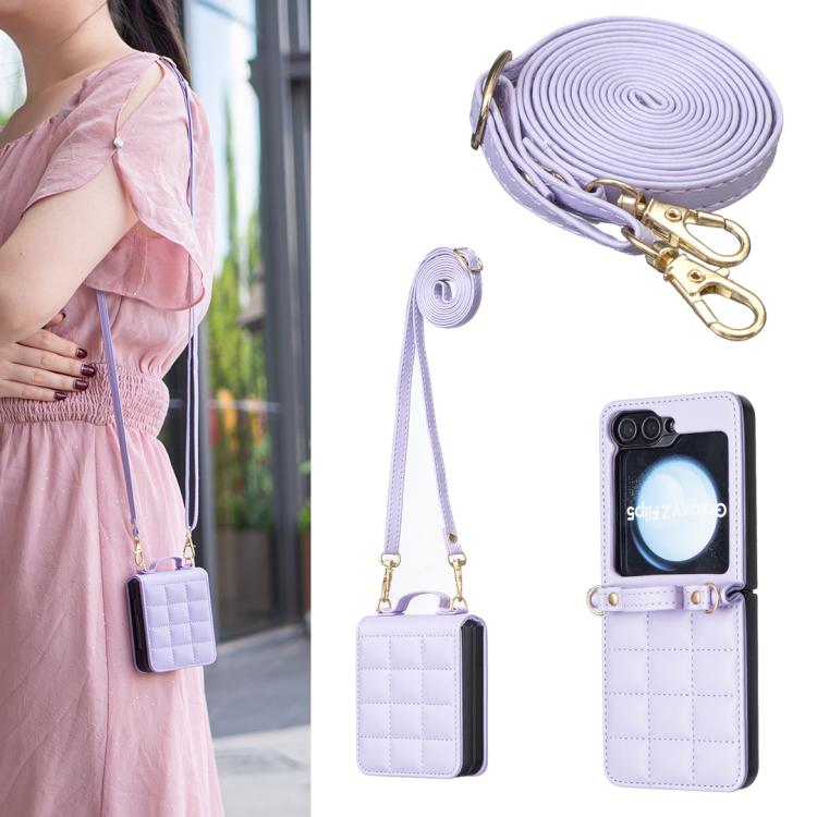 Square-shaped Crossbody Lanyard Leather Phone Case, For Galaxy Z Flip8 5G, For Samsung Galaxy Z Flip7, For Samsung Galaxy Z Flip6, For Samsung Galaxy Z Flip5, For Samsung Galaxy Z Flip4, For Samsung Galaxy Z Flip3