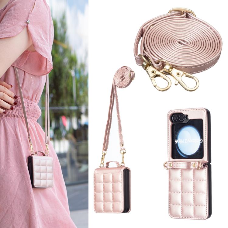 Square-shaped Crossbody Lanyard Leather Phone Case, For Galaxy Z Flip8 5G, For Samsung Galaxy Z Flip7, For Samsung Galaxy Z Flip6, For Samsung Galaxy Z Flip5, For Samsung Galaxy Z Flip4, For Samsung Galaxy Z Flip3