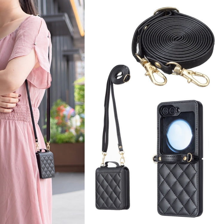 Rhombus-shaped Crossbody Lanyard Leather Phone Case, For Galaxy Z Flip8 5G, For Samsung Galaxy Z Flip7 FE / Flip6, For Samsung Galaxy Z Flip7, For Samsung Galaxy Z Flip5, For Samsung Galaxy Z Flip4, For Samsung Galaxy Z Flip3