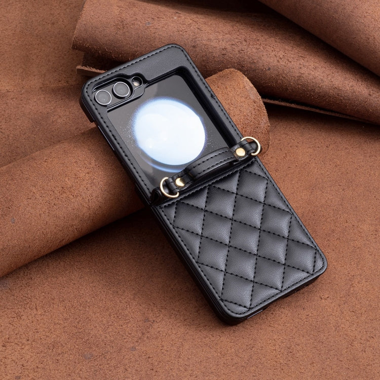 Rhombus-shaped Crossbody Lanyard Leather Phone Case, For Samsung Galaxy Z Flip7 FE / Flip6, For Samsung Galaxy Z Flip7, For Samsung Galaxy Z Flip5, For Samsung Galaxy Z Flip4, For Samsung Galaxy Z Flip3