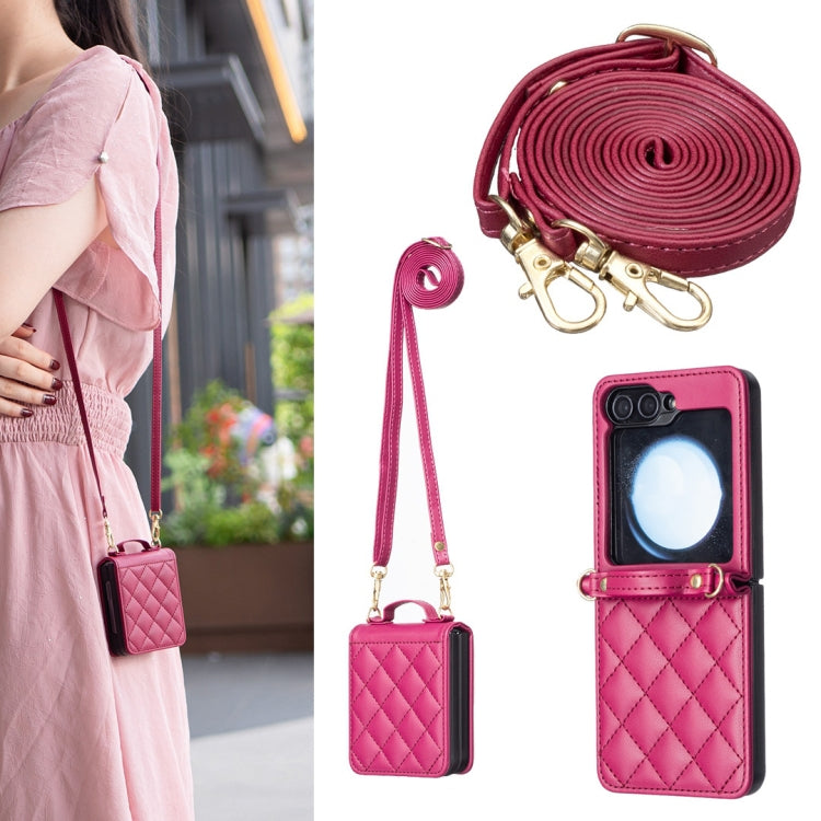 Rhombus-shaped Crossbody Lanyard Leather Phone Case, For Galaxy Z Flip8 5G, For Samsung Galaxy Z Flip7 FE / Flip6, For Samsung Galaxy Z Flip7, For Samsung Galaxy Z Flip5, For Samsung Galaxy Z Flip4, For Samsung Galaxy Z Flip3