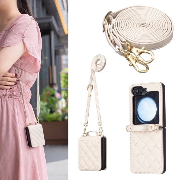 Rhombus-shaped Crossbody Lanyard Leather Phone Case, For Galaxy Z Flip8 5G, For Samsung Galaxy Z Flip7 FE / Flip6, For Samsung Galaxy Z Flip7, For Samsung Galaxy Z Flip5, For Samsung Galaxy Z Flip4, For Samsung Galaxy Z Flip3