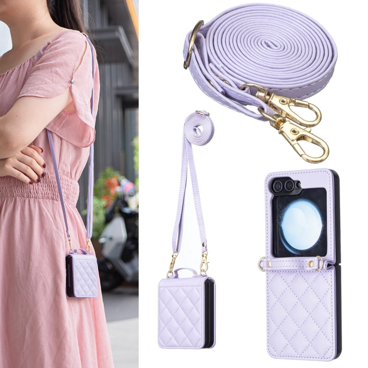 Rhombus-shaped Crossbody Lanyard Leather Phone Case, For Galaxy Z Flip8 5G, For Samsung Galaxy Z Flip7 FE / Flip6, For Samsung Galaxy Z Flip7, For Samsung Galaxy Z Flip5, For Samsung Galaxy Z Flip4, For Samsung Galaxy Z Flip3