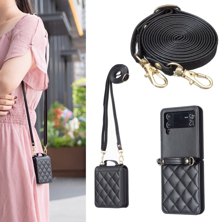 Rhombus-shaped Crossbody Lanyard Leather Phone Case, For Samsung Galaxy Z Flip7 FE / Flip6, For Samsung Galaxy Z Flip7, For Samsung Galaxy Z Flip5, For Samsung Galaxy Z Flip4, For Samsung Galaxy Z Flip3