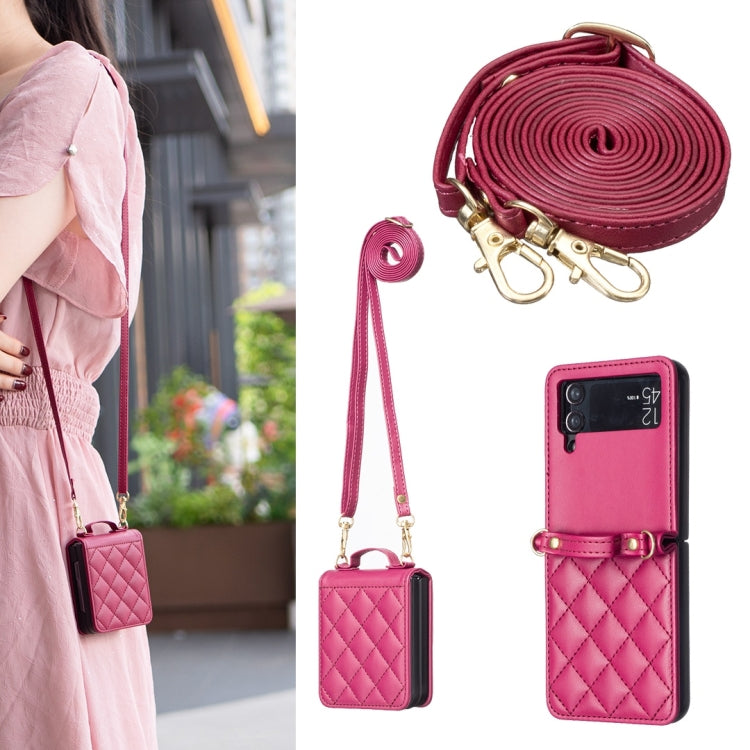 Rhombus-shaped Crossbody Lanyard Leather Phone Case, For Samsung Galaxy Z Flip7 FE / Flip6, For Samsung Galaxy Z Flip7, For Samsung Galaxy Z Flip5, For Samsung Galaxy Z Flip4, For Samsung Galaxy Z Flip3