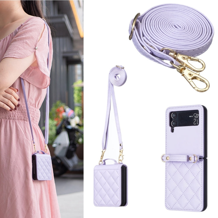 Rhombus-shaped Crossbody Lanyard Leather Phone Case, For Samsung Galaxy Z Flip7 FE / Flip6, For Samsung Galaxy Z Flip7, For Samsung Galaxy Z Flip5, For Samsung Galaxy Z Flip4, For Samsung Galaxy Z Flip3