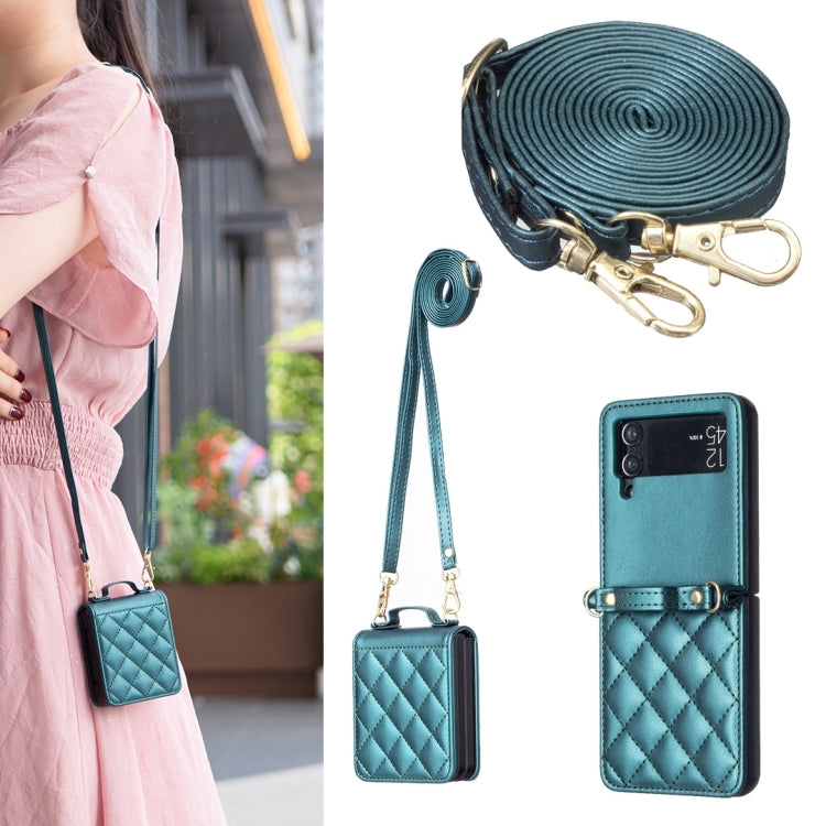 Rhombus-shaped Crossbody Lanyard Leather Phone Case, For Samsung Galaxy Z Flip7 FE / Flip6, For Samsung Galaxy Z Flip7, For Samsung Galaxy Z Flip5, For Samsung Galaxy Z Flip4, For Samsung Galaxy Z Flip3