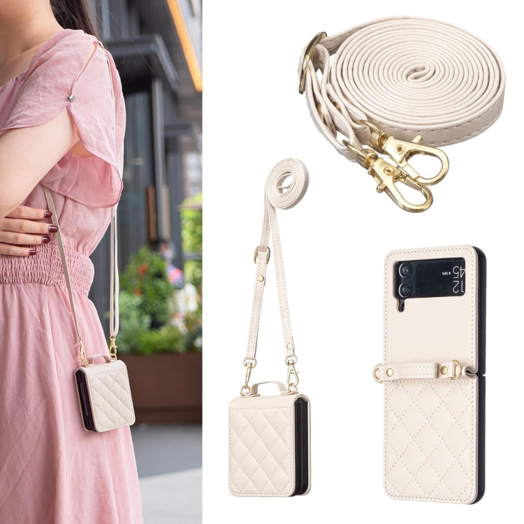 Rhombus-shaped Crossbody Lanyard Leather Phone Case, For Samsung Galaxy Z Flip7 FE / Flip6, For Samsung Galaxy Z Flip7, For Samsung Galaxy Z Flip5, For Samsung Galaxy Z Flip4, For Samsung Galaxy Z Flip3