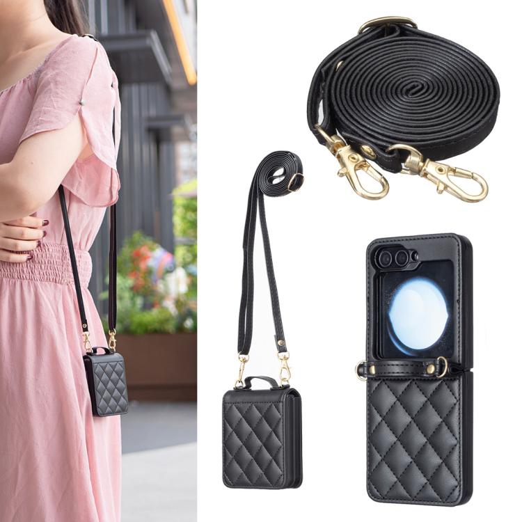 Rhombus-shaped Crossbody Lanyard Leather Phone Case, For Galaxy Z Flip8 5G, For Samsung Galaxy Z Flip7 FE / Flip6, For Samsung Galaxy Z Flip7, For Samsung Galaxy Z Flip5, For Samsung Galaxy Z Flip4, For Samsung Galaxy Z Flip3