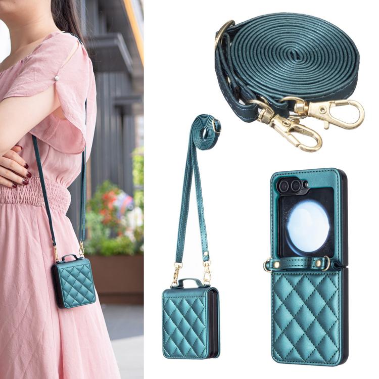 Rhombus-shaped Crossbody Lanyard Leather Phone Case, For Galaxy Z Flip8 5G, For Samsung Galaxy Z Flip7 FE / Flip6, For Samsung Galaxy Z Flip7, For Samsung Galaxy Z Flip5, For Samsung Galaxy Z Flip4, For Samsung Galaxy Z Flip3