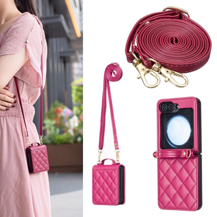 Rhombus-shaped Crossbody Lanyard Leather Phone Case, For Galaxy Z Flip8 5G, For Samsung Galaxy Z Flip7 FE / Flip6, For Samsung Galaxy Z Flip7, For Samsung Galaxy Z Flip5, For Samsung Galaxy Z Flip4, For Samsung Galaxy Z Flip3