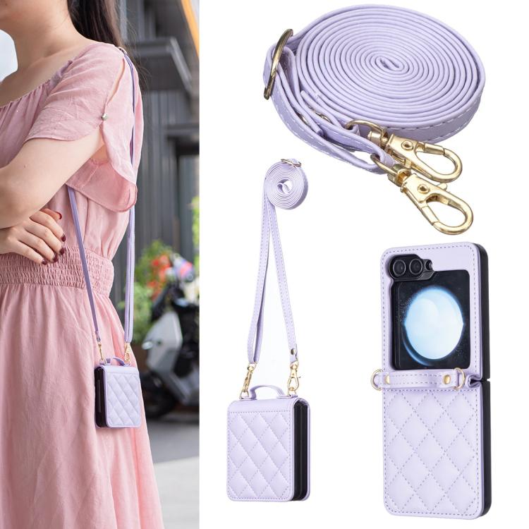Rhombus-shaped Crossbody Lanyard Leather Phone Case, For Galaxy Z Flip8 5G, For Samsung Galaxy Z Flip7 FE / Flip6, For Samsung Galaxy Z Flip7, For Samsung Galaxy Z Flip5, For Samsung Galaxy Z Flip4, For Samsung Galaxy Z Flip3