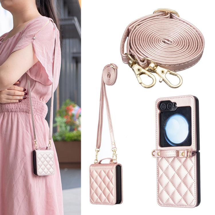 Rhombus-shaped Crossbody Lanyard Leather Phone Case, For Galaxy Z Flip8 5G, For Samsung Galaxy Z Flip7 FE / Flip6, For Samsung Galaxy Z Flip7, For Samsung Galaxy Z Flip5, For Samsung Galaxy Z Flip4, For Samsung Galaxy Z Flip3
