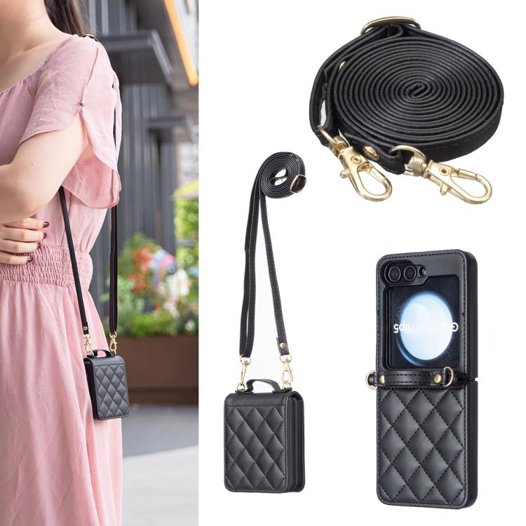 Rhombus-shaped Crossbody Lanyard Leather Phone Case, For Galaxy Z Flip8 5G, For Samsung Galaxy Z Flip7 FE / Flip6, For Samsung Galaxy Z Flip7, For Samsung Galaxy Z Flip5, For Samsung Galaxy Z Flip4, For Samsung Galaxy Z Flip3