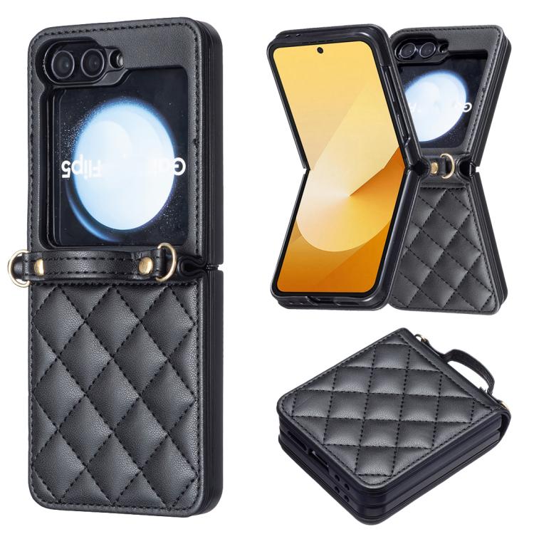Rhombus-shaped Crossbody Lanyard Leather Phone Case, For Galaxy Z Flip8 5G, For Samsung Galaxy Z Flip7 FE / Flip6, For Samsung Galaxy Z Flip7, For Samsung Galaxy Z Flip5, For Samsung Galaxy Z Flip4, For Samsung Galaxy Z Flip3