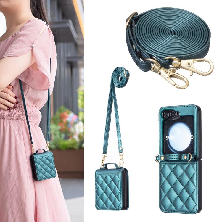 Rhombus-shaped Crossbody Lanyard Leather Phone Case, For Galaxy Z Flip8 5G, For Samsung Galaxy Z Flip7 FE / Flip6, For Samsung Galaxy Z Flip7, For Samsung Galaxy Z Flip5, For Samsung Galaxy Z Flip4, For Samsung Galaxy Z Flip3