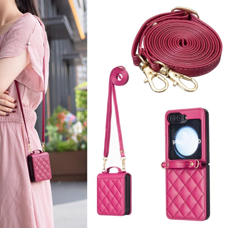 Rhombus-shaped Crossbody Lanyard Leather Phone Case, For Galaxy Z Flip8 5G, For Samsung Galaxy Z Flip7 FE / Flip6, For Samsung Galaxy Z Flip7, For Samsung Galaxy Z Flip5, For Samsung Galaxy Z Flip4, For Samsung Galaxy Z Flip3