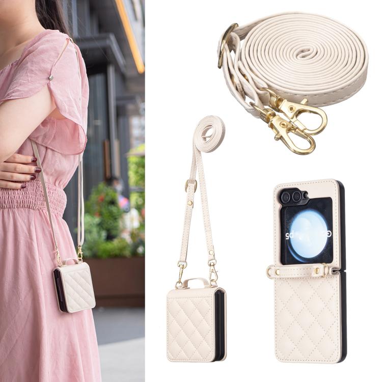 Rhombus-shaped Crossbody Lanyard Leather Phone Case, For Galaxy Z Flip8 5G, For Samsung Galaxy Z Flip7 FE / Flip6, For Samsung Galaxy Z Flip7, For Samsung Galaxy Z Flip5, For Samsung Galaxy Z Flip4, For Samsung Galaxy Z Flip3
