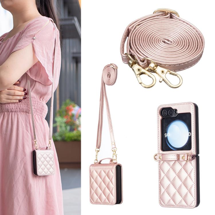 Rhombus-shaped Crossbody Lanyard Leather Phone Case, For Galaxy Z Flip8 5G, For Samsung Galaxy Z Flip7 FE / Flip6, For Samsung Galaxy Z Flip7, For Samsung Galaxy Z Flip5, For Samsung Galaxy Z Flip4, For Samsung Galaxy Z Flip3