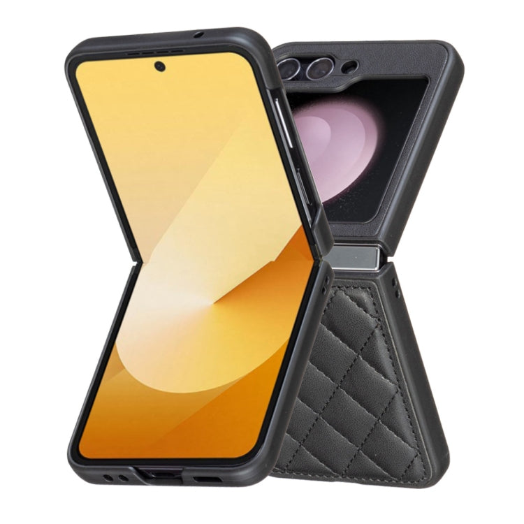 Rhombus-shaped Leather Back Cover Phone Case, For Samsung Galaxy Z Flip6 / Flip7 FE, For Samsung Galaxy Z Flip5, For Samsung Galaxy Z Flip4, For Samsung Galaxy Z Flip3