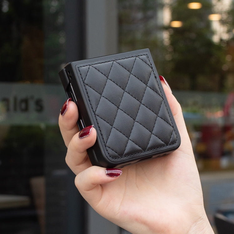Rhombus-shaped Leather Back Cover Phone Case, For Samsung Galaxy Z Flip6 / Flip7 FE, For Samsung Galaxy Z Flip5, For Samsung Galaxy Z Flip4, For Samsung Galaxy Z Flip3