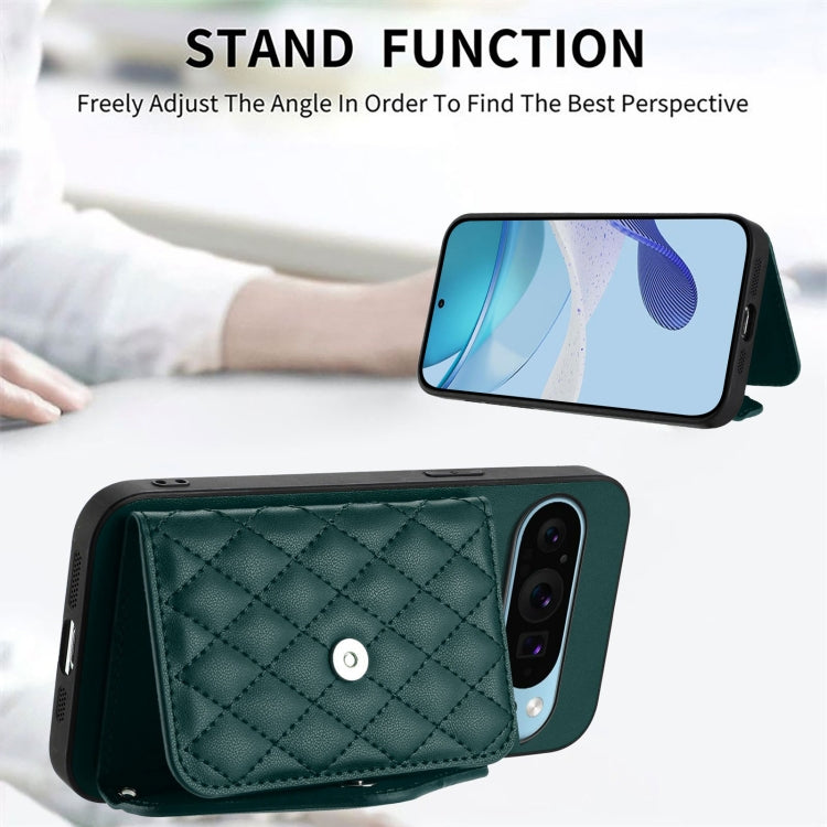 Rhombic Texture Card Bag RFID Phone Case with Long Lanyard, For Google Pixel 9 Pro XL, For Google Pixel 9 / 9 Pro, For Google Pixel 8a, For Google Pixel 8 Pro, For Google Pixel 8